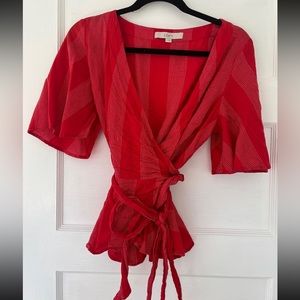 Ann Taylor LOFT Red Wrap Blouse
